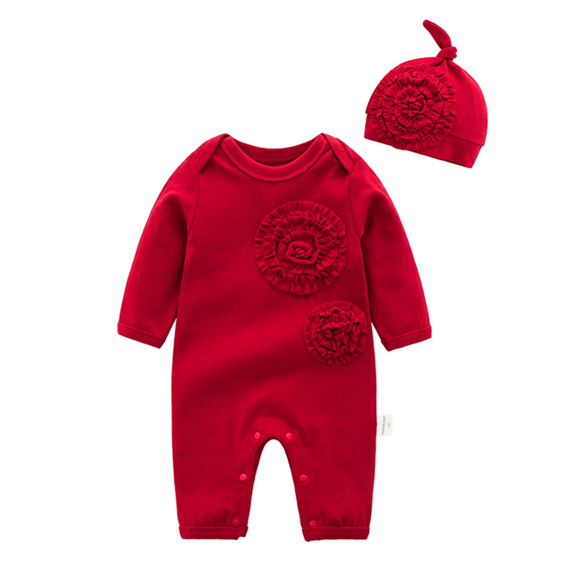 Ropa de pedo de manga larga, tesoro femenino, tipo de bebé, estilo de primavera y otoño de algodón puro, estilo de princesa, mampara roja, bebé de un año, uso externo