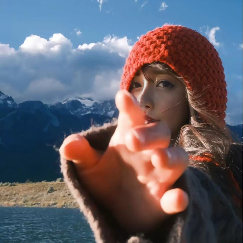 红色流苏球针织包头帽子女秋冬季川西旅游穿搭镂空显脸小毛线帽|undefined