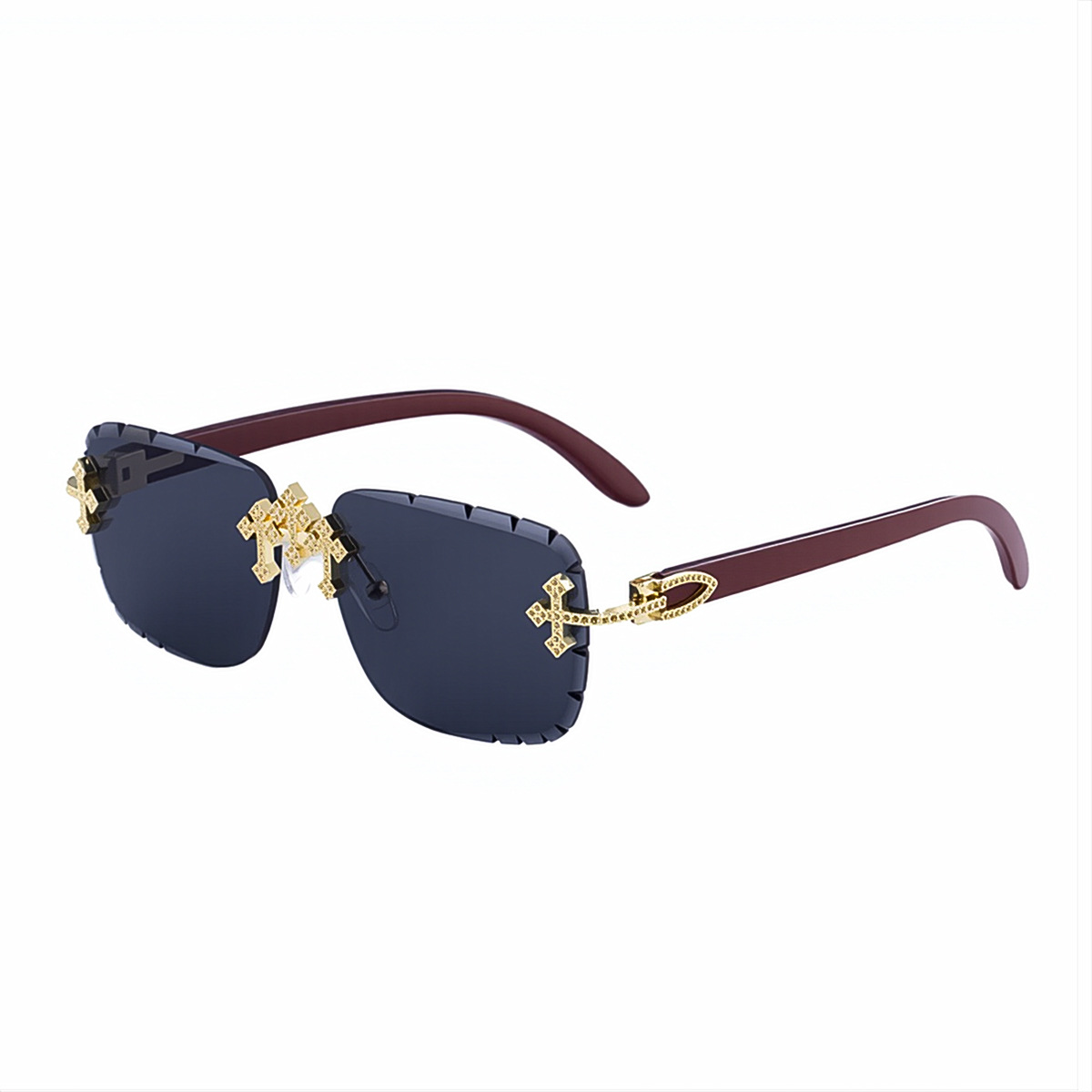 2025 new steampunk style frameless sunglasses men's inlaid…