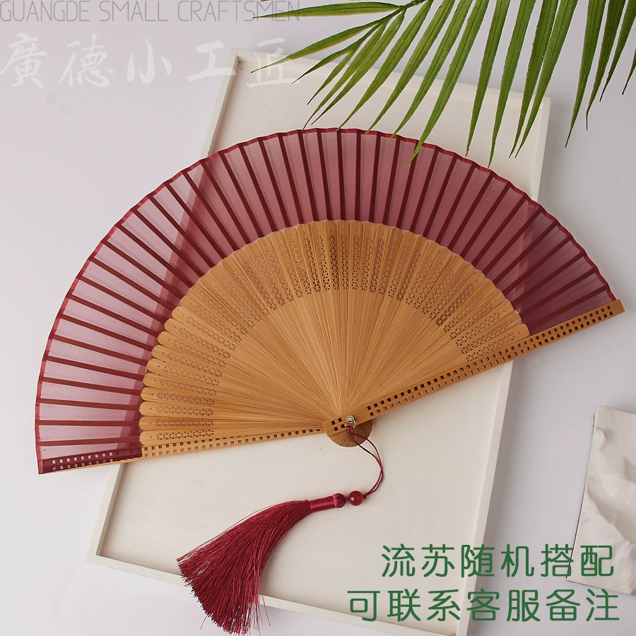 Round Handheld Fan, Chinese Style Hanfu/Cheongsam, Bamboo Ribs with Tassel, Lightweight 0.035 kg