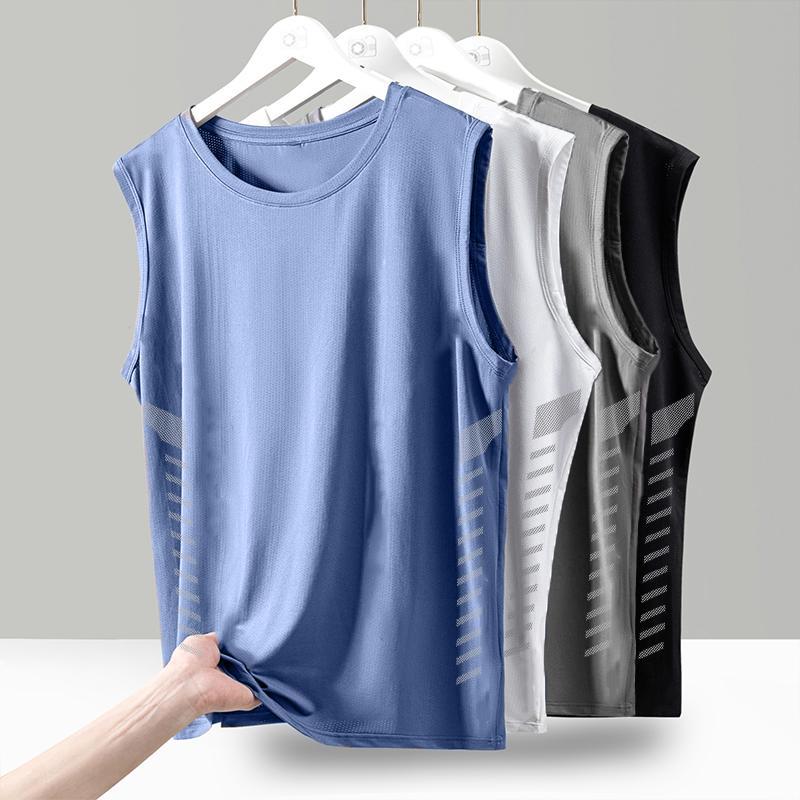 Plus Size Ice Silk Quick-Dry Sleeveless T-Shirt for Men, Summer Loose Fit Vest, Suitable for Running and Sports, Extra Large Size