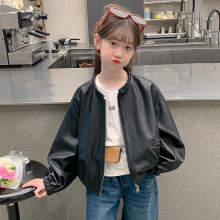 女童皮衣外套早秋款2025新款小女孩洋气时髦上衣儿童秋装黑色夹克