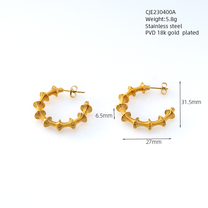 1 Pair Vintage Style U Shape Geometric Solid Color Plating Stainless Steel 18K Gold Plated Hoop Earrings display picture 5