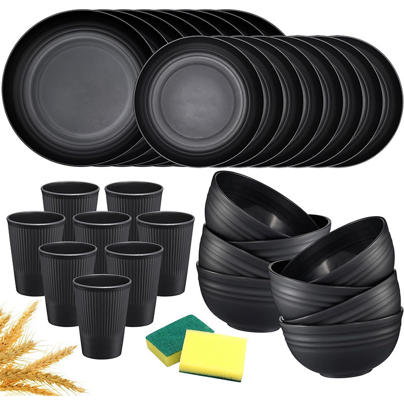 Amazon Wheat Straw Bowl Dish Cup 8-person Outdoor Household Dinner Plate Soup Bowl Water Cup Tableware Gift suit