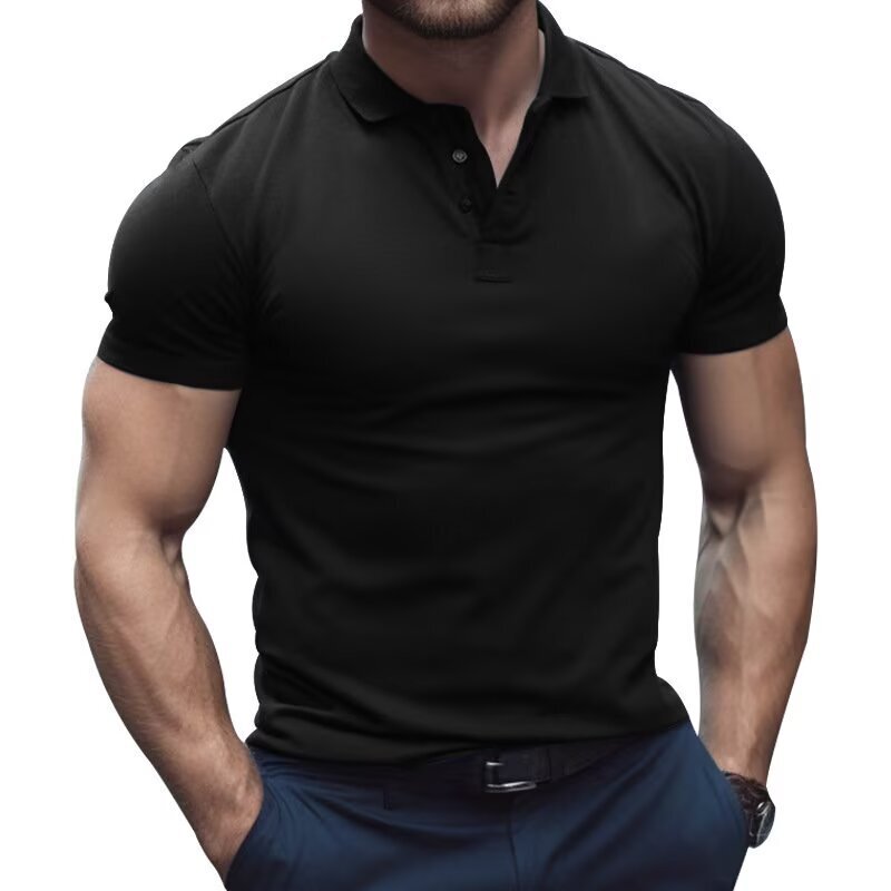 Men's Short-Sleeved Sports Polo Shirt Quick-Drying T-Shirt European and American Collar Thin Cool Lapel Top Pure Color Work Clothes