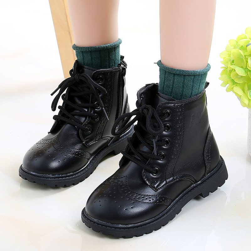Boys' Shoes, Spring and Autumn New Children's Leather Shoes, Soft Sole, Girls' Martin Boots, Non-slip, Middle and Large Children's Short Boots, Primary School Students