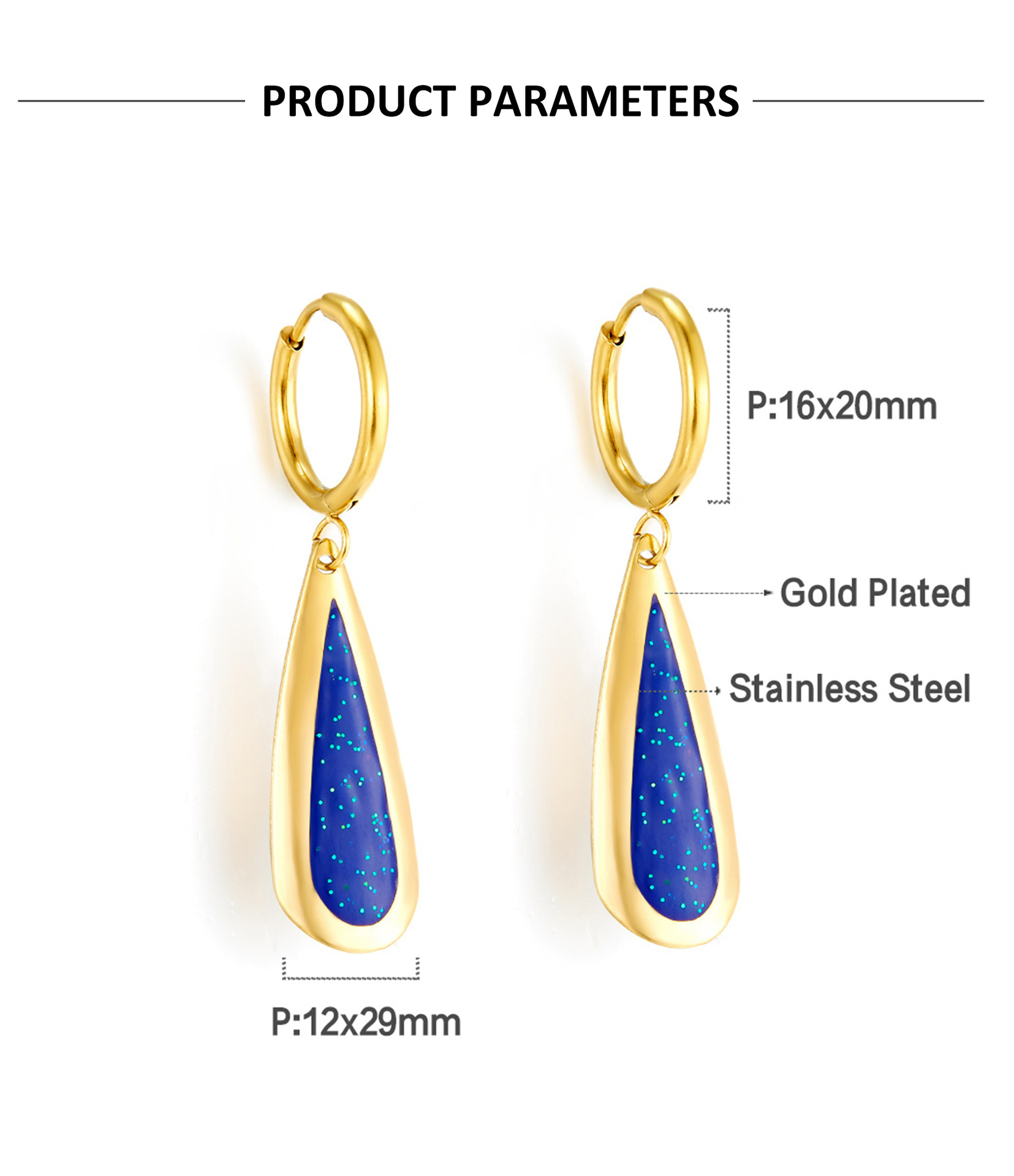 Fashion Water Droplets Heart Shape Stainless Steel Plating Drop Earrings 1 Pair