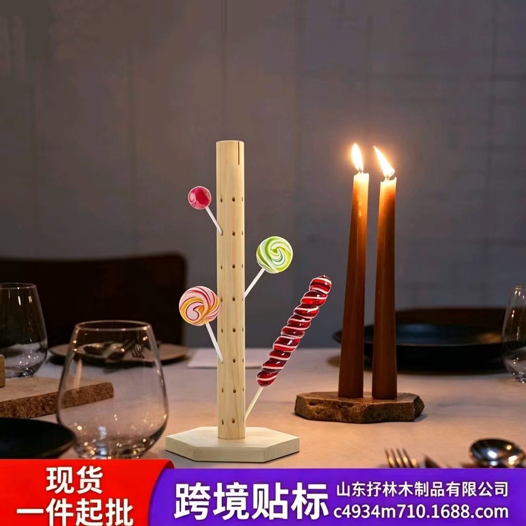 제조업체 플러그형 원형 구멍 나무 설탕과자 진열대 막대사탕 디스플레이 스탠드 나무 보관대 생일 용품