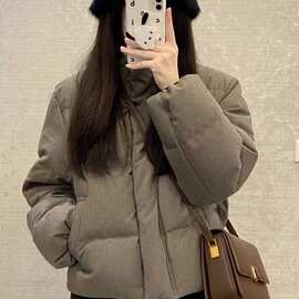 羽绒棉服女2025年新款小个子短款棉服冬季千鸟格设计感棉衣外套女