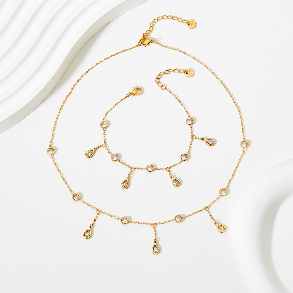 Fashion Water Droplets Stainless Steel Inlay Zircon Womenu0027S Bracelets Anklet Necklace