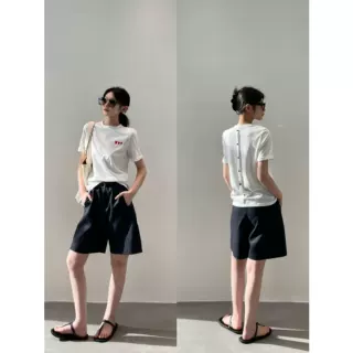 南鱼 70棉+30莱赛尔 法式小众爱心白色T恤短袖宽松后背纽扣上衣夏