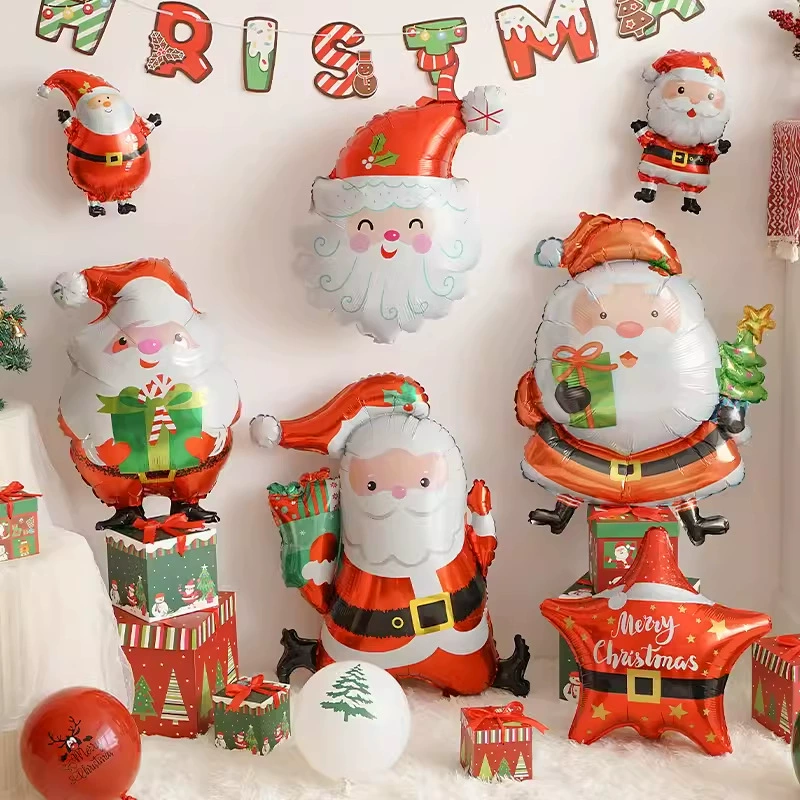Большой воздушный шар Санта-Клаус с подставкой, рождественская елка, олень, фигурка снеговика, 3D-елка, украшение для детского сада.