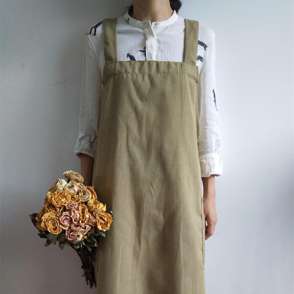 Verano artístico algodón y lino delantal largo hogar hornear postre artista floral pintura arte delantal al por mayor personalizado