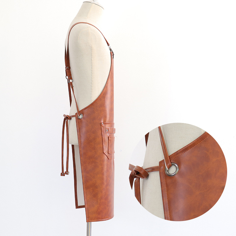 Delantal de cuero de PU de Amazon transfronterizo, cuero de caballo loco, cintura de cocina para el hogar, mono de restaurante, delantal impermeable, impresión