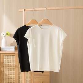 100纯山羊绒60支精纺羊绒鄂尔多斯市工厂圆领简约针织羊绒短袖女