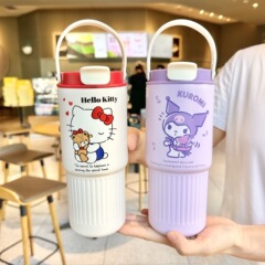 凯蒂猫保温杯女生外出带手提吸管咖啡杯学生桌面水杯大容量咖啡杯