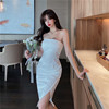 A-line collar low cut open back slit A-line skirt buttock skirt bottom skirt bra dress