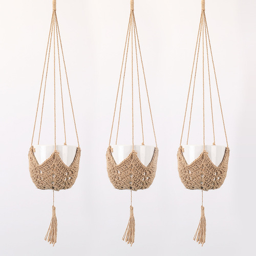 Cross-border Amazon gardening weaving creative flower pot mesh bag hemp rope hanging indoor and outdoor hook decorative hanging basket