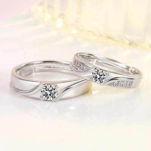 Wholesale jewelry, Japanese and Korean version of couple rings, female open pair rings, men's rings, a pair of personalized diamond-encrusted zircon rings
