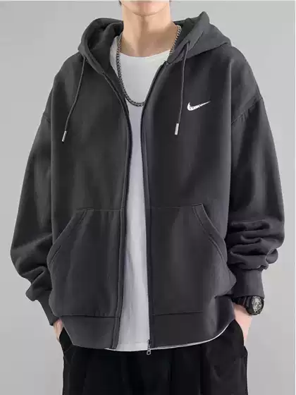 Trendy Brand Cardigan Hooded Thickened Sweater Men's Autumn and Winter New Solid Color Fashionable Simple All-match Loose Casual Jacket