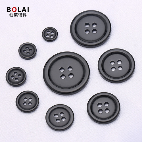 Wholesale resin suit jacket buttons, two-eye wide edge thin edge trench coat coat buttons, black round hand-sewn buttons
