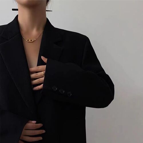 Black suit coat for women's autumn new style Korean loose retro casual slim suit all-match