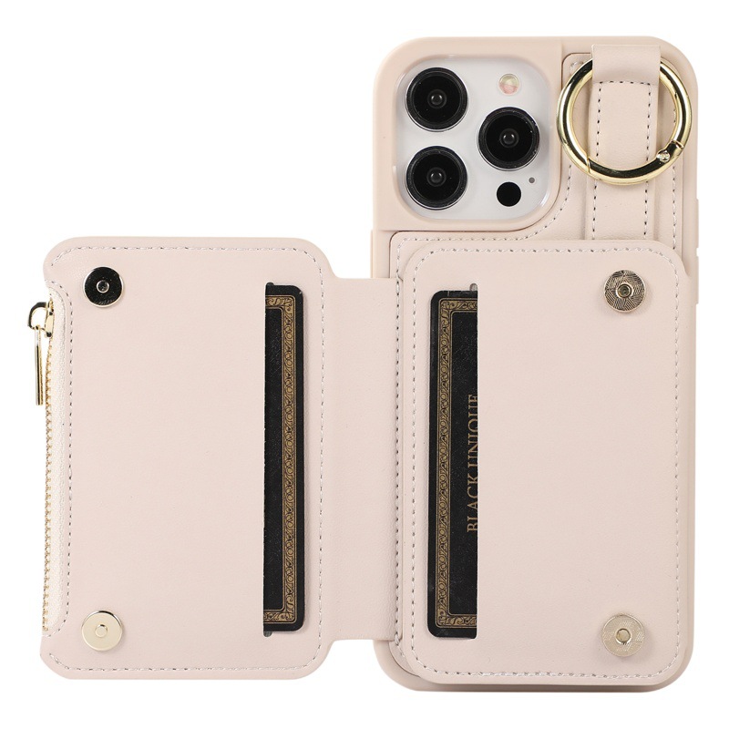 Nueva Apple 15 caja del teléfono de cuero iPhone15Promax teléfono móvil caso protector cordón multi-tarjeta teléfono móvil caso de cuero