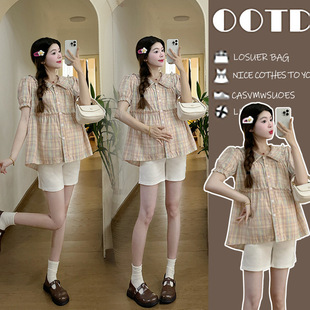 2025 in stock Pregnant Women's Summer Dress Gentle Style Pregnant Women's Top Fashion Design Sense Niche Doll Pregnant Women's Shirt