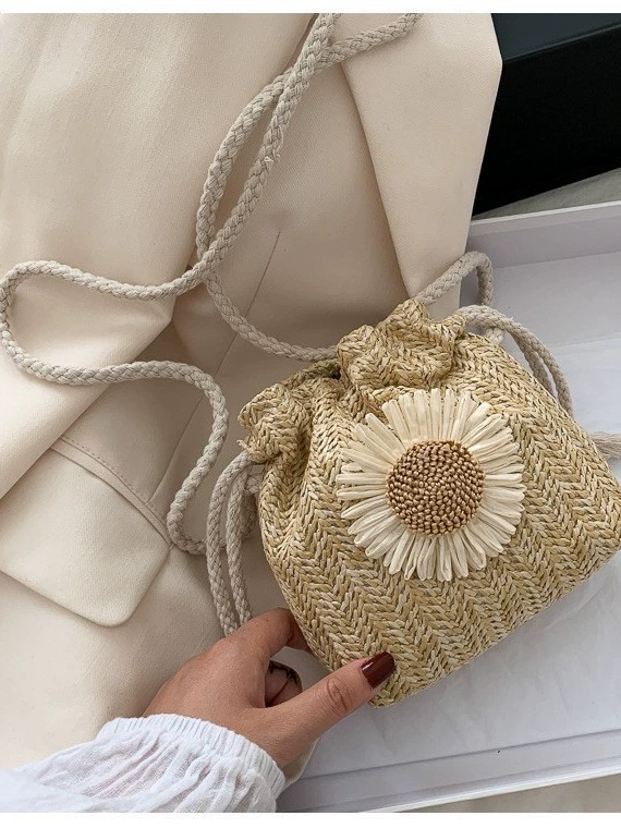 Woven shoulder bag, cute straw one-shoulder bag, 2023, Korean style
