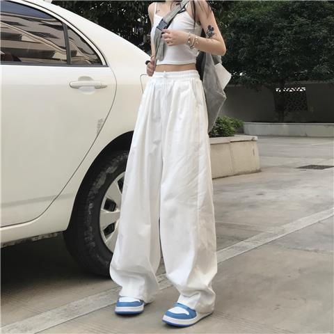 白色裤子女2025春秋新款宽松显瘦休闲裤学生高腰运动直筒阔腿裤潮|undefined