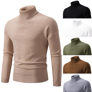 Cross-border sweater men's wholesale 2023 Winter new men's casual pullover wheat ear woven turtleneck bottoming sweater
