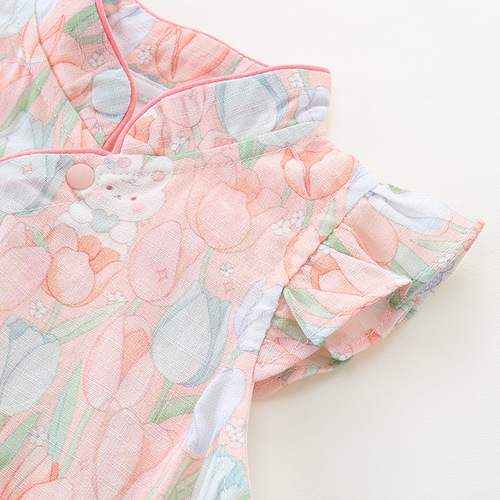 Children's 2024 Summer Newborn Baby Girl One-piece Romper Baby New Chinese Style Plate Button Triangle Bag Fart Clothes 3115