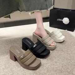 厚底涼拖鞋外穿女2024年夏季新款高跟簡約羅馬鞋休閒粗跟一字拖鞋