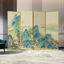 新中式屏风山水画铝合金入户茶室卧室油画布酒店办公室隔断折屏