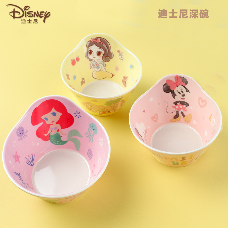 Disney Authentic Deep Bowl Children's Rice Bowl Soup Bowl Food Bowl Mickey Princess Anti-fall Anti-scalding melamine fruit cartoon