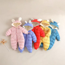 婴幼儿连体哈衣外出服秋冬宝宝羽绒棉爬服新生儿包被加绒加厚睡袋