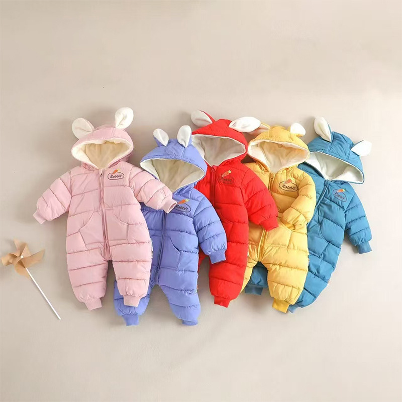 婴幼儿连体哈衣外出服秋冬宝宝羽绒棉爬服新生儿包被加绒加厚睡袋