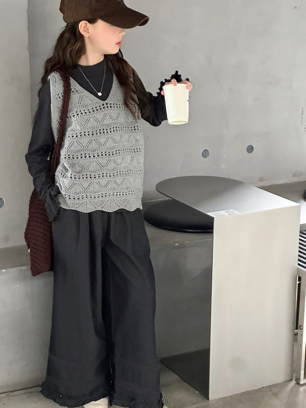 女童马甲套装秋季2025新款中大童时尚洋气韩系马甲打底花边裤子|undefined