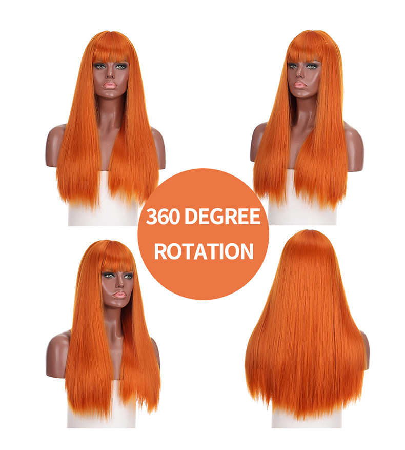 Synthetische Perücke für Damen, langes glattes Haar, Kunstfaser, Hochtemperatur-Seide, flauschig und modisch, voll_voghion.com