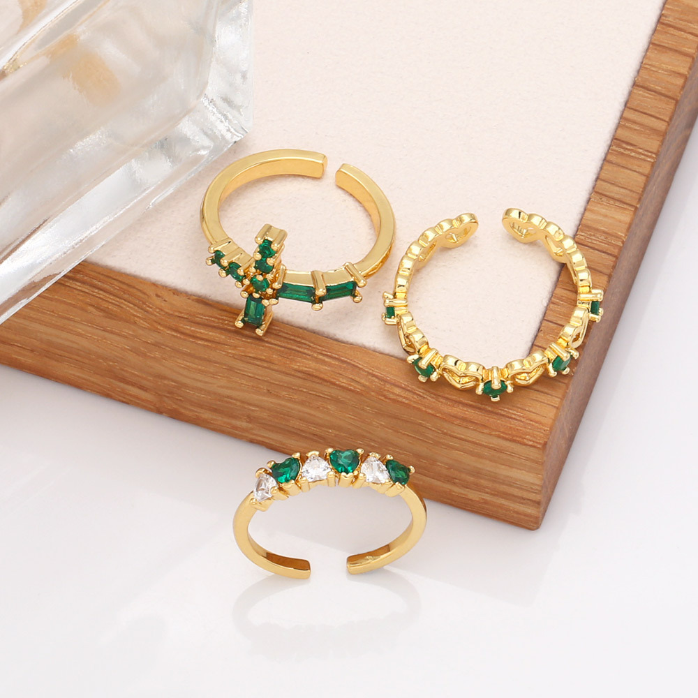 Fashion Heart Shape Copper Open Ring Plating Inlay Zircon Copper Rings