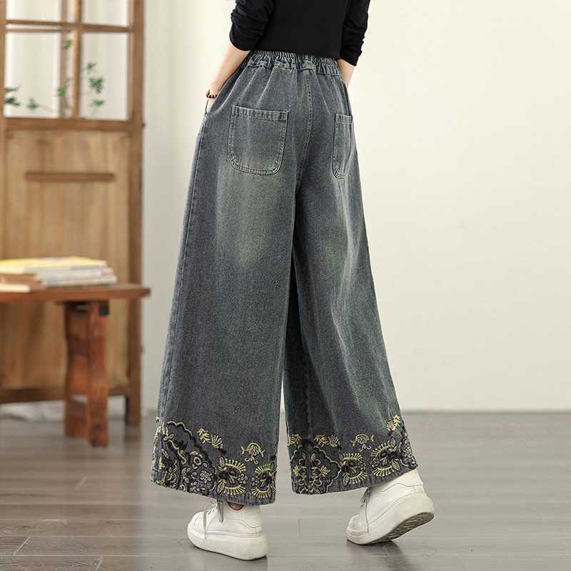 Autumn denim retro ethnic trousers
