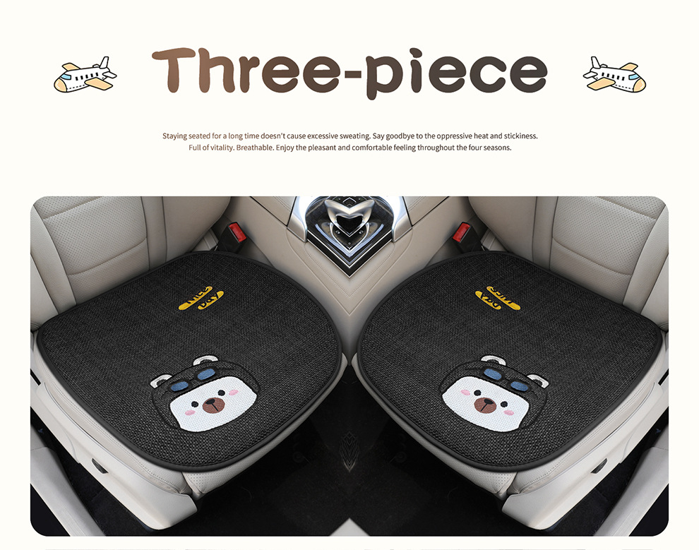Four Seasons Universal Linen Three-Dimensional Cartoon Flying Bear Car Cushion Cute Internet Celebrity Linen Car Cushion Multi-Piece Set