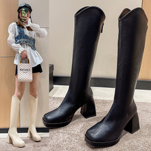 跨境2022女靴騎士靴高筒歐美皮靴后拉鏈長靴韓國秋季瘦瘦高跟靴子