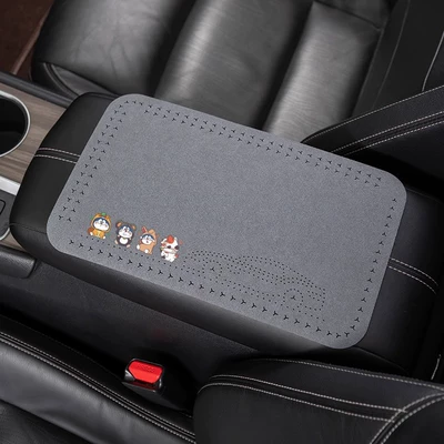 Armrest box pad: auto parts interior - suede-armrest-pad-four-jingle-cats-calm-gray