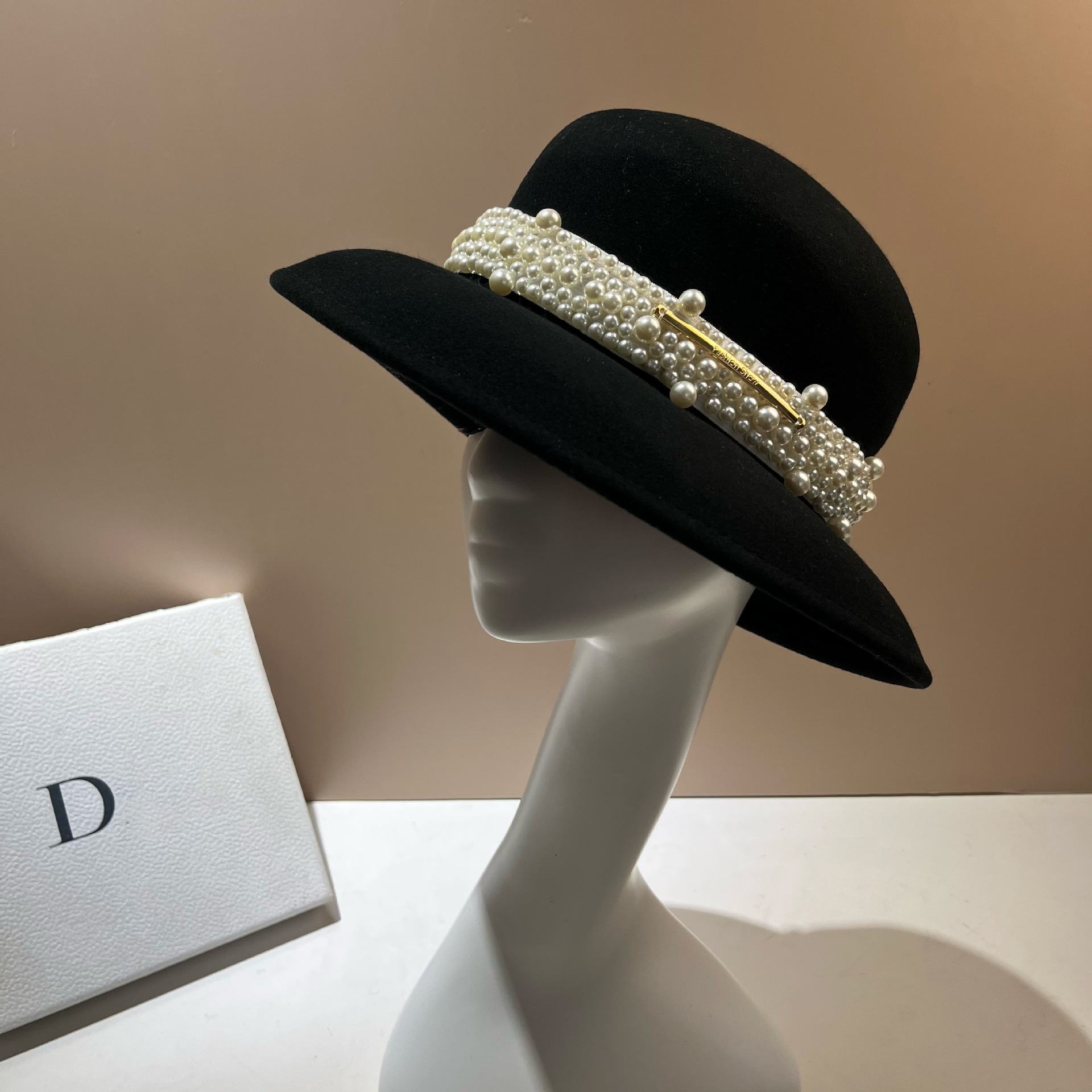 Cappello a cilindro con paralume in stile Hepburn francese, lana pura di alta qualità per autunno e inverno, piccola perla profumata pesante_voghion.com