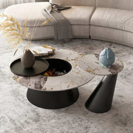 北欧岩板意式轻奢后现代大理石圆形茶几客厅小户型简约储物设计师