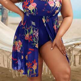 2025新款欧美跨境大码泳衣女遮肉印花风格三角裤比基尼兴城泳装