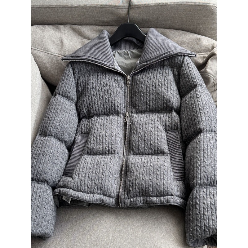 2025 Thickened White Duck down Knitted Large Lapel Casual Short Puffer Jacket Wholesale H15Fy891