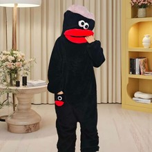 新款大嘴怪连体睡衣秋冬季珊瑚绒加厚睡袍卡通搞怪家居服可外穿