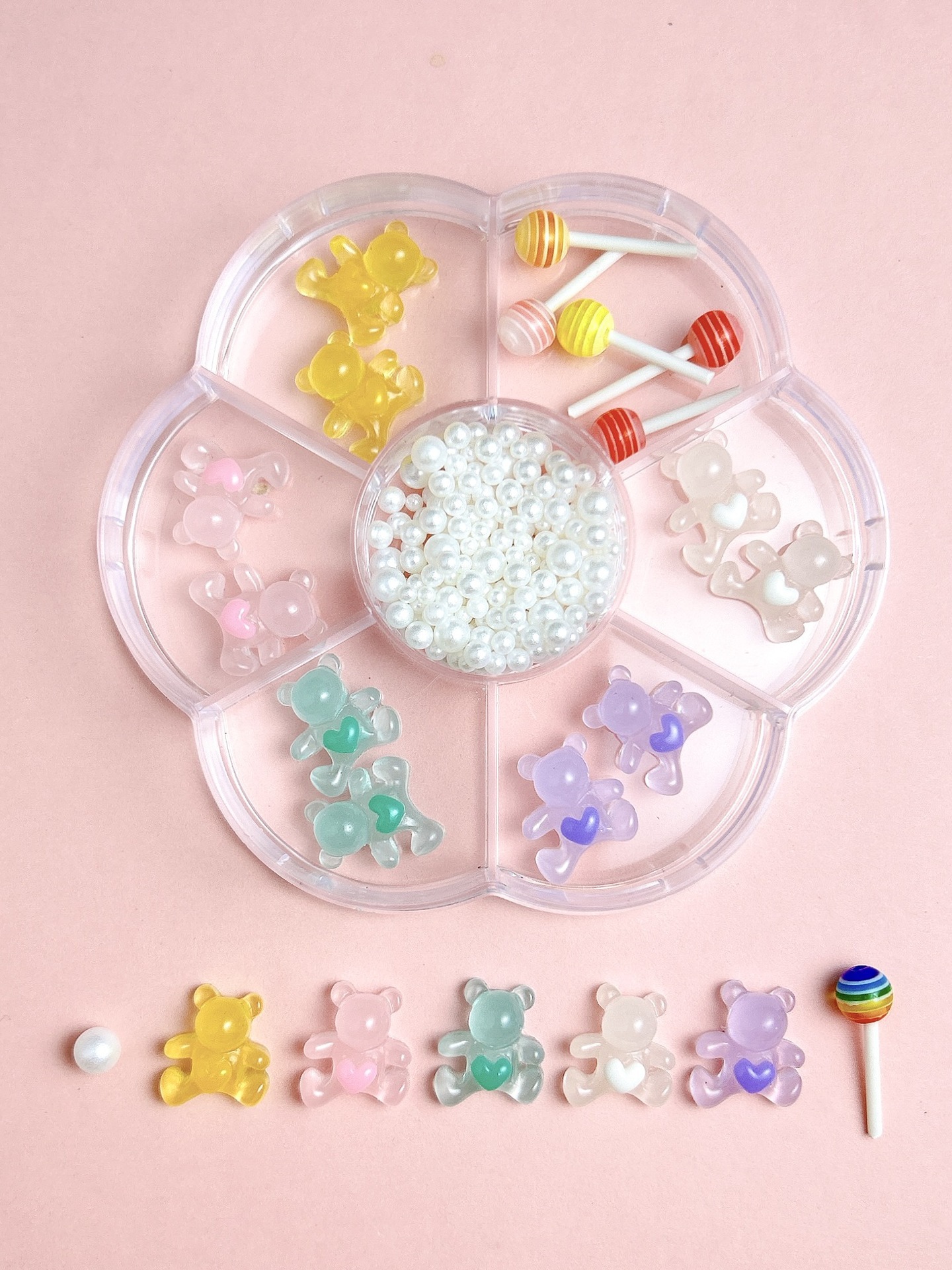 30g Weight Nail Decoration Accessories Nail Supplies 1 Set Quantity Resin Material Bow Knot Pattern Simple Style Style 7-Grid Mixed Bow Pearl Nail Beauty Ornament Girl's  Style Mini Small Bow Tie Nail Material Package Box 6